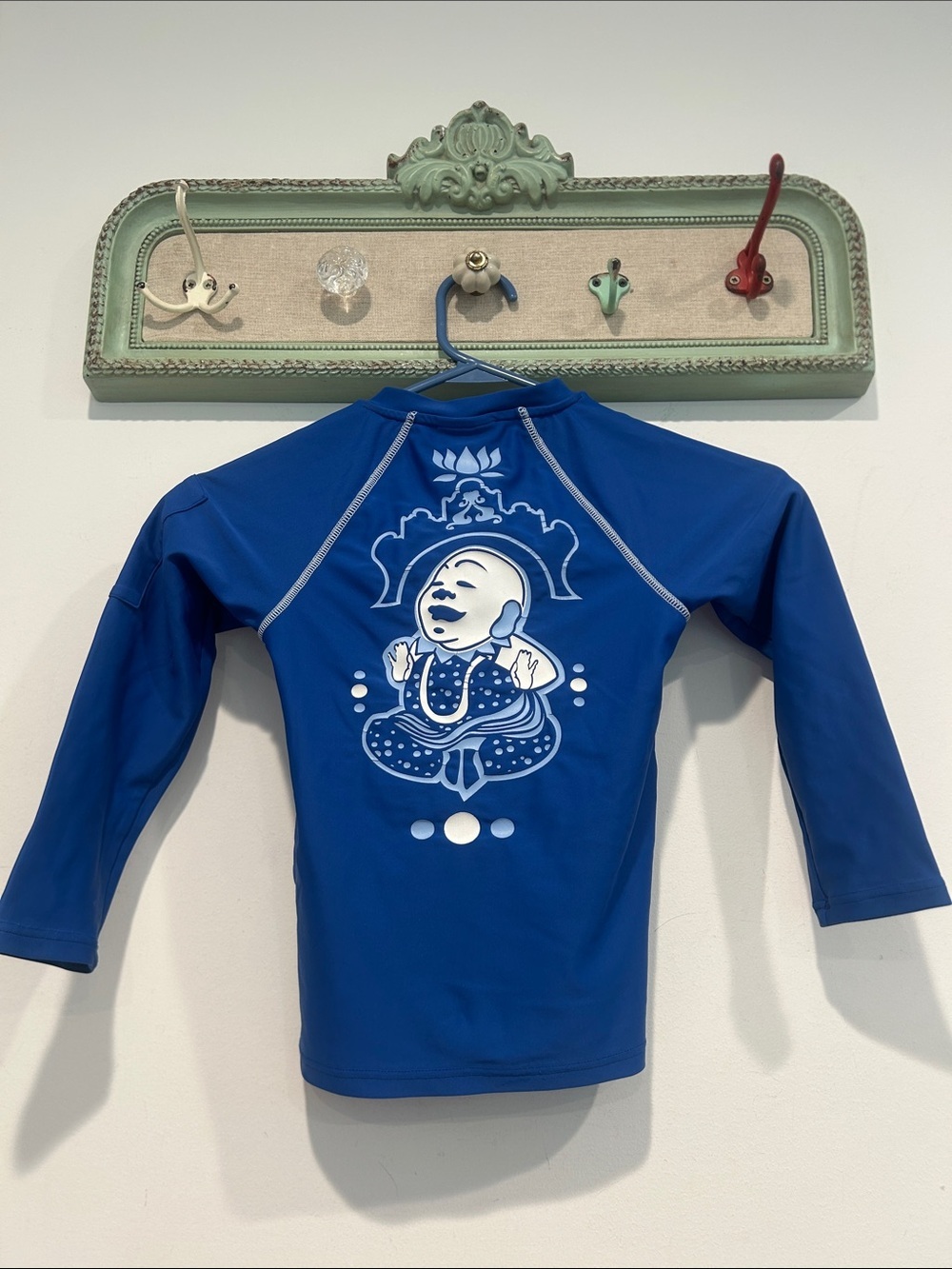 Sunuva Kids rashguard swim top boys size 5-6 Buddha graphic blue long sleeve
